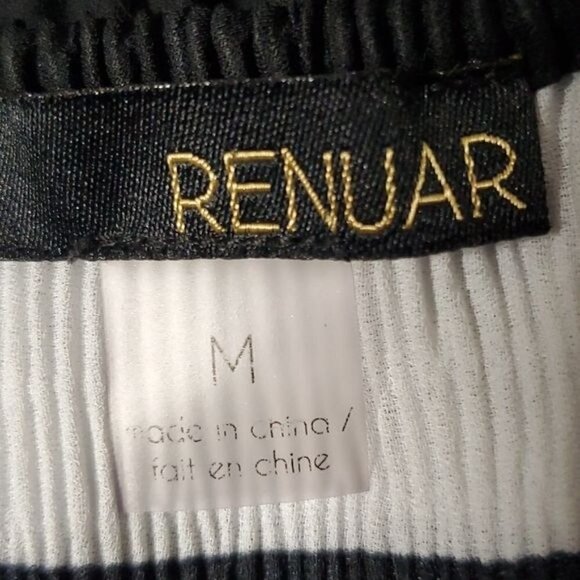 𝅺renuar Blue White Striped Pleated Round Neck Long Bell Sleeves Blouse Size M - Picture 8 of 10